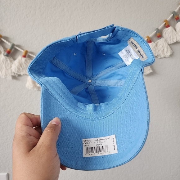 Peter Millar Light Blue Baseball Canvas Cotton Cap Golf NWT One Size Mens - Picture 6 of 7